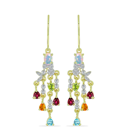 Goldplattierte Silberohrringe mit Welo-Opal und Chakra Turmalin