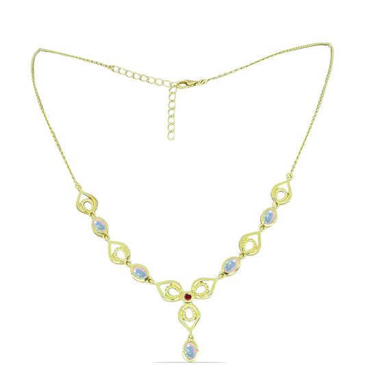 Goldplattierte Silberhalskette mit Welo-Opal und Chakra Turmalin