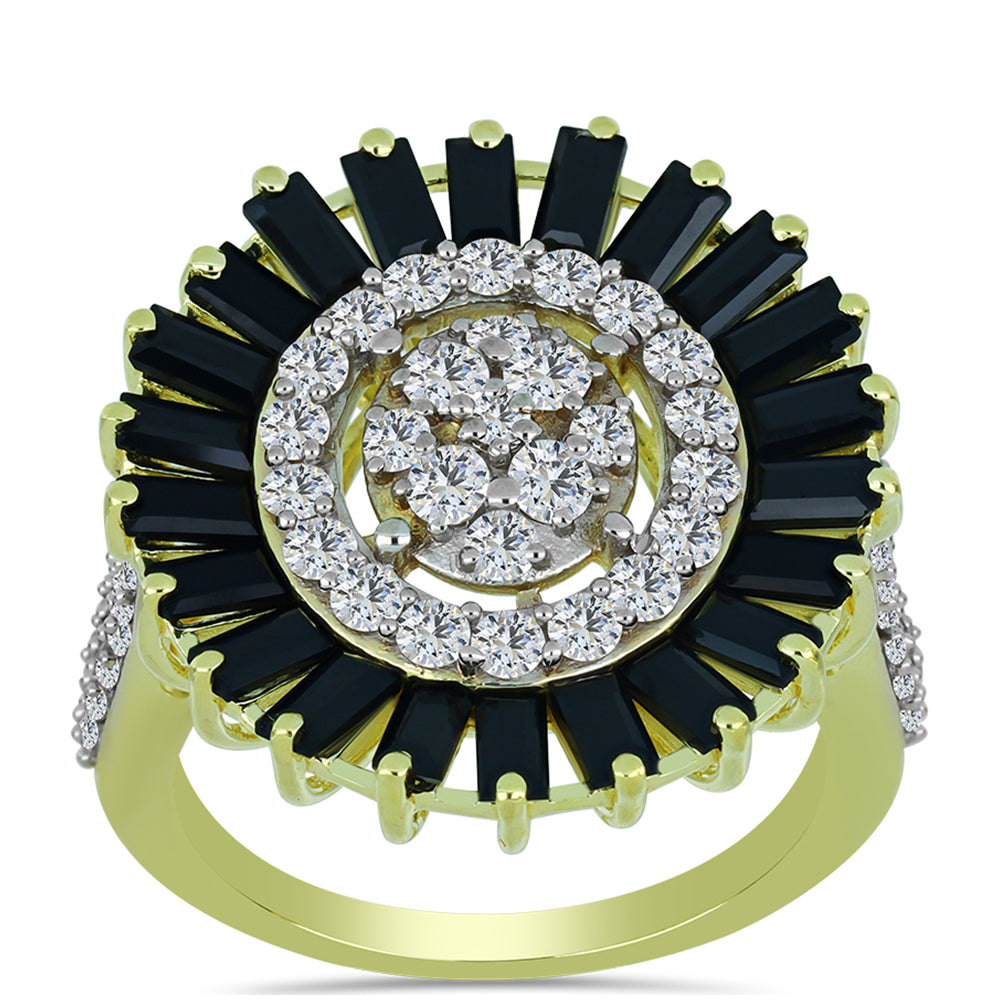 Goldplattierter Silberring mit Obsidian und weißem Topas 3 