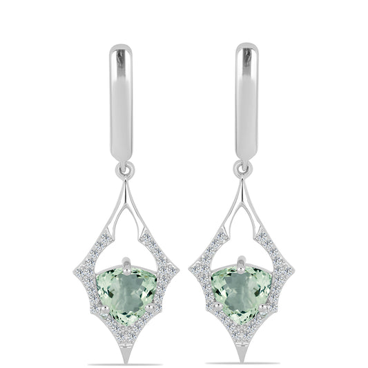Silberohrringe mit grünem Amethyst und weißem Topas