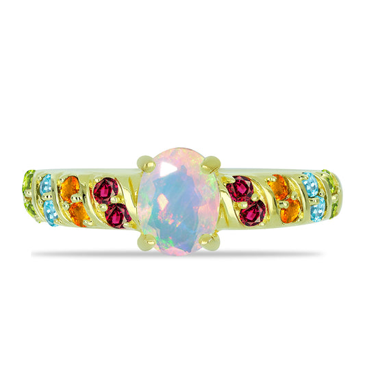 Goldplattierter Silberring mit Welo-Opal und Chakra Turmalin