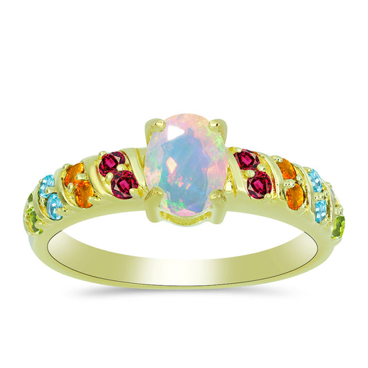 Goldplattierter Silberring mit Welo-Opal und Chakra Turmalin