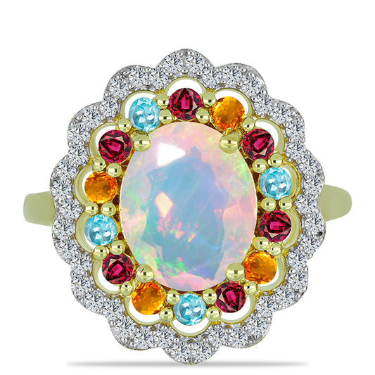 Goldplattierter Silberring mit Welo-Opal und Chakra Turmalin