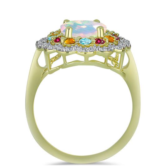 Goldplattierter Silberring mit Welo-Opal und Chakra Turmalin