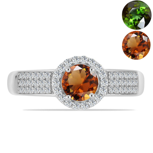 Silberring mit zertifiziertem laborgezüchteten Zultanit aus Anatolien und weißem Topas