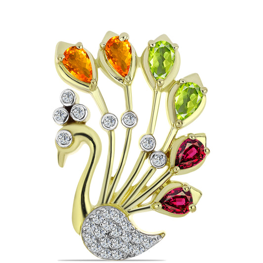 Goldplattierte Silberbrosche mit Chakra Turmalin und weißem Topas
