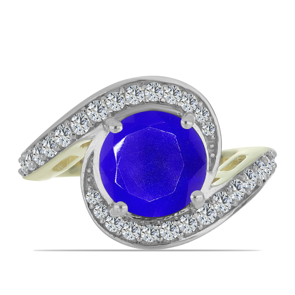 Goldplattierter Silberring mit blauem Achat und weißem Topas 1 