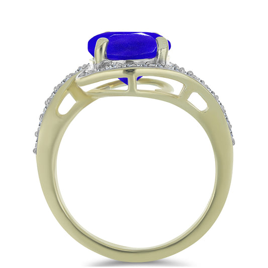 Goldplattierter Silberring mit blauem Achat und weißem Topas