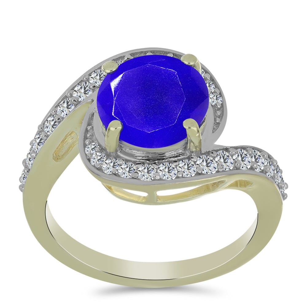 Goldplattierter Silberring mit blauem Achat und weißem Topas 3 