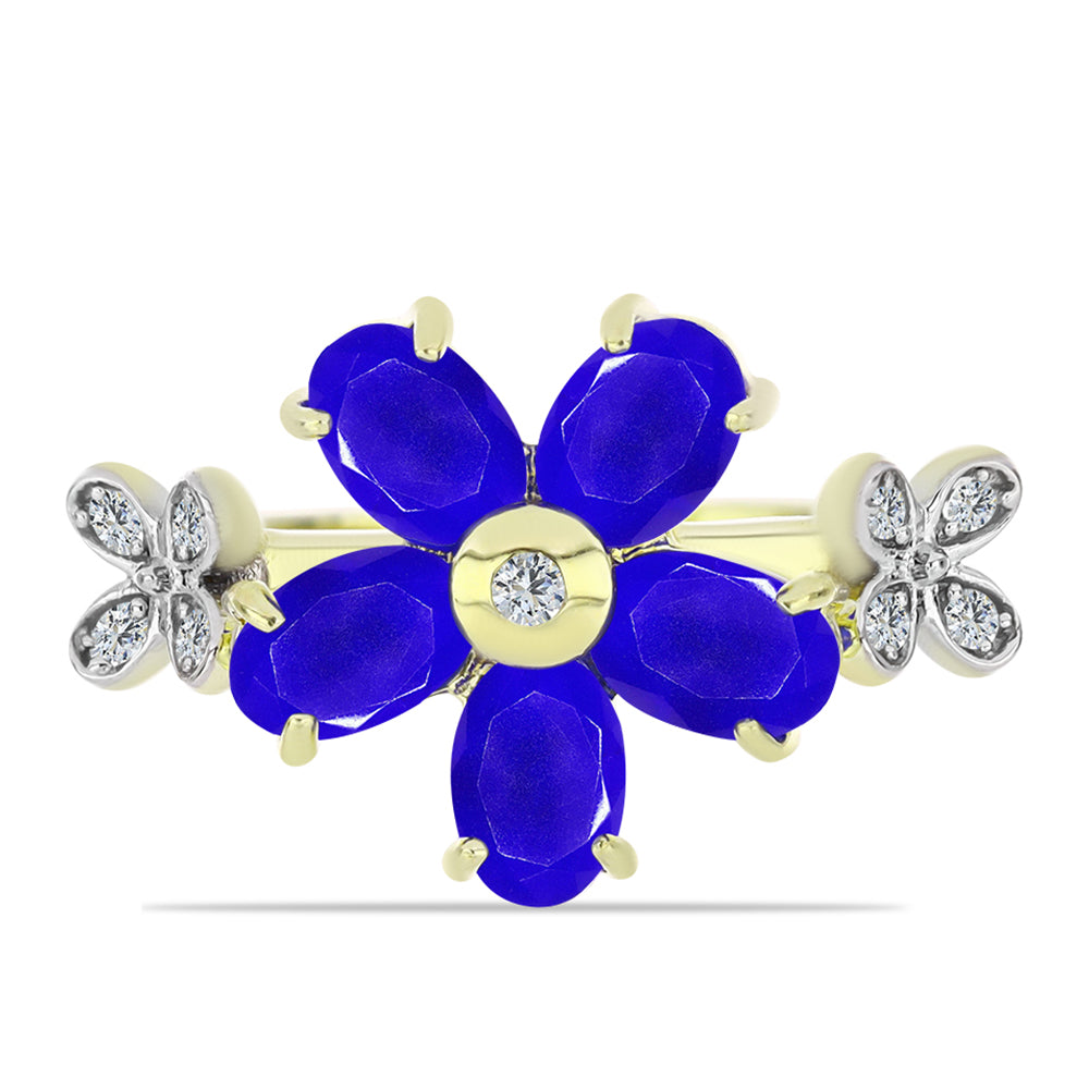 Goldplattierter Silberring mit blauem Achat und weißem Topas 1 