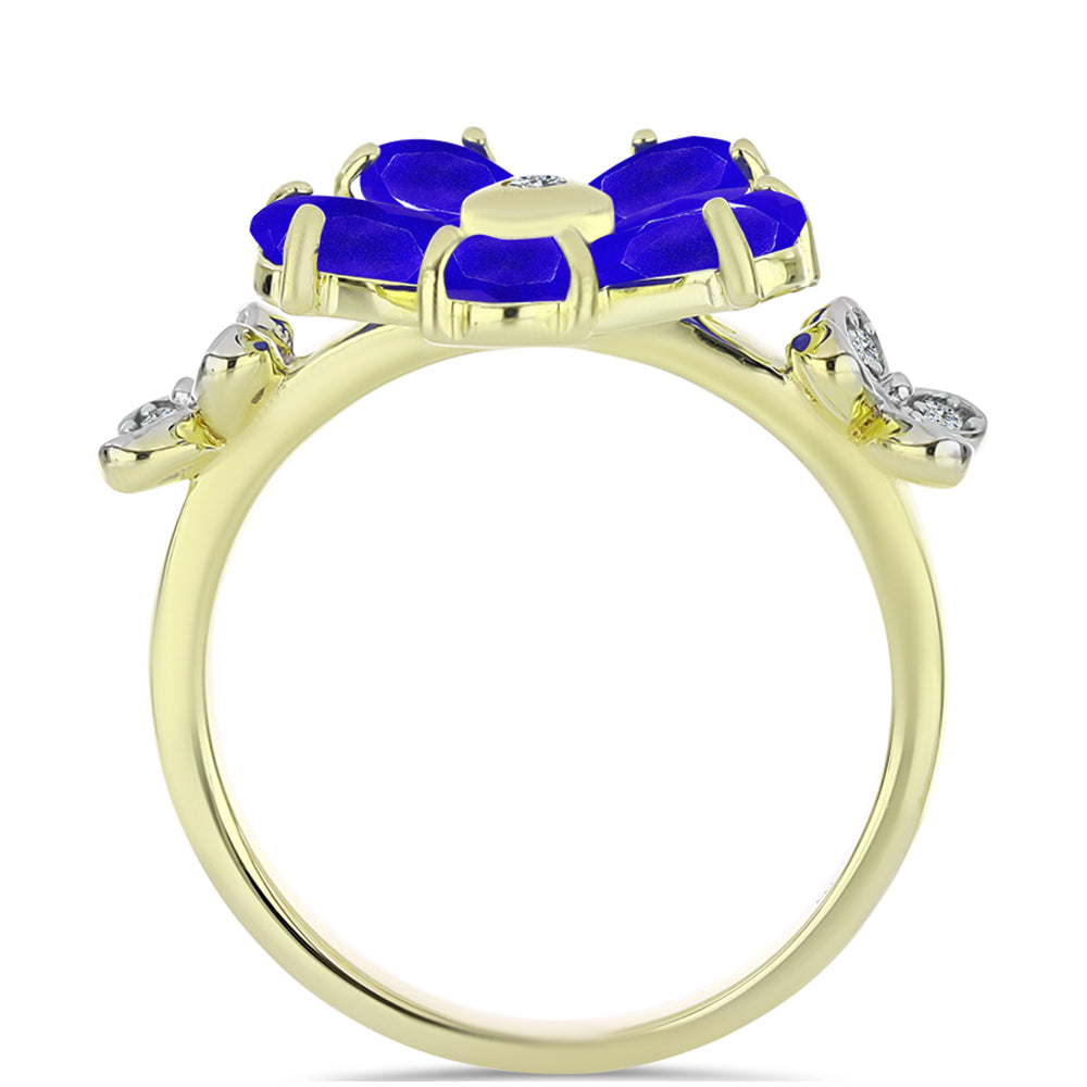 Goldplattierter Silberring mit blauem Achat und weißem Topas 2 