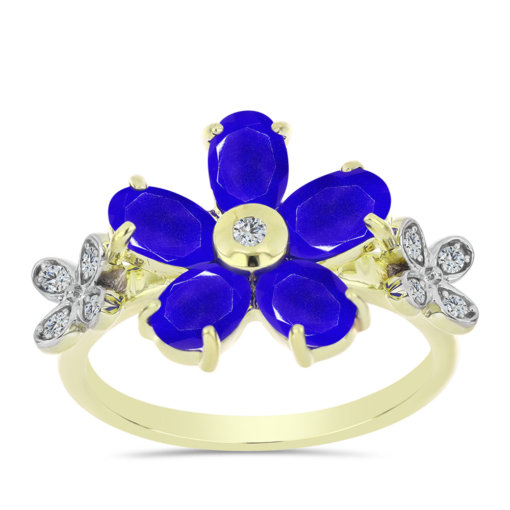 Goldplattierter Silberring mit blauem Achat und weißem Topas 3 