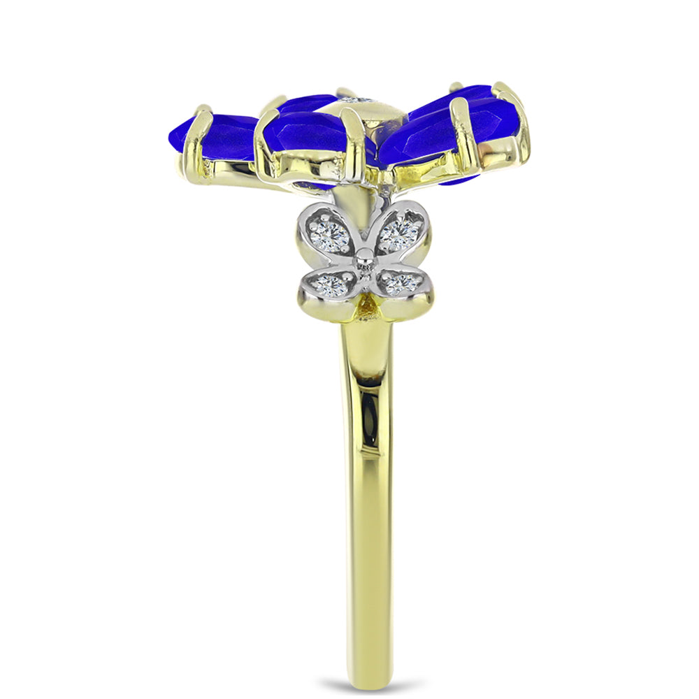 Goldplattierter Silberring mit blauem Achat und weißem Topas 4 