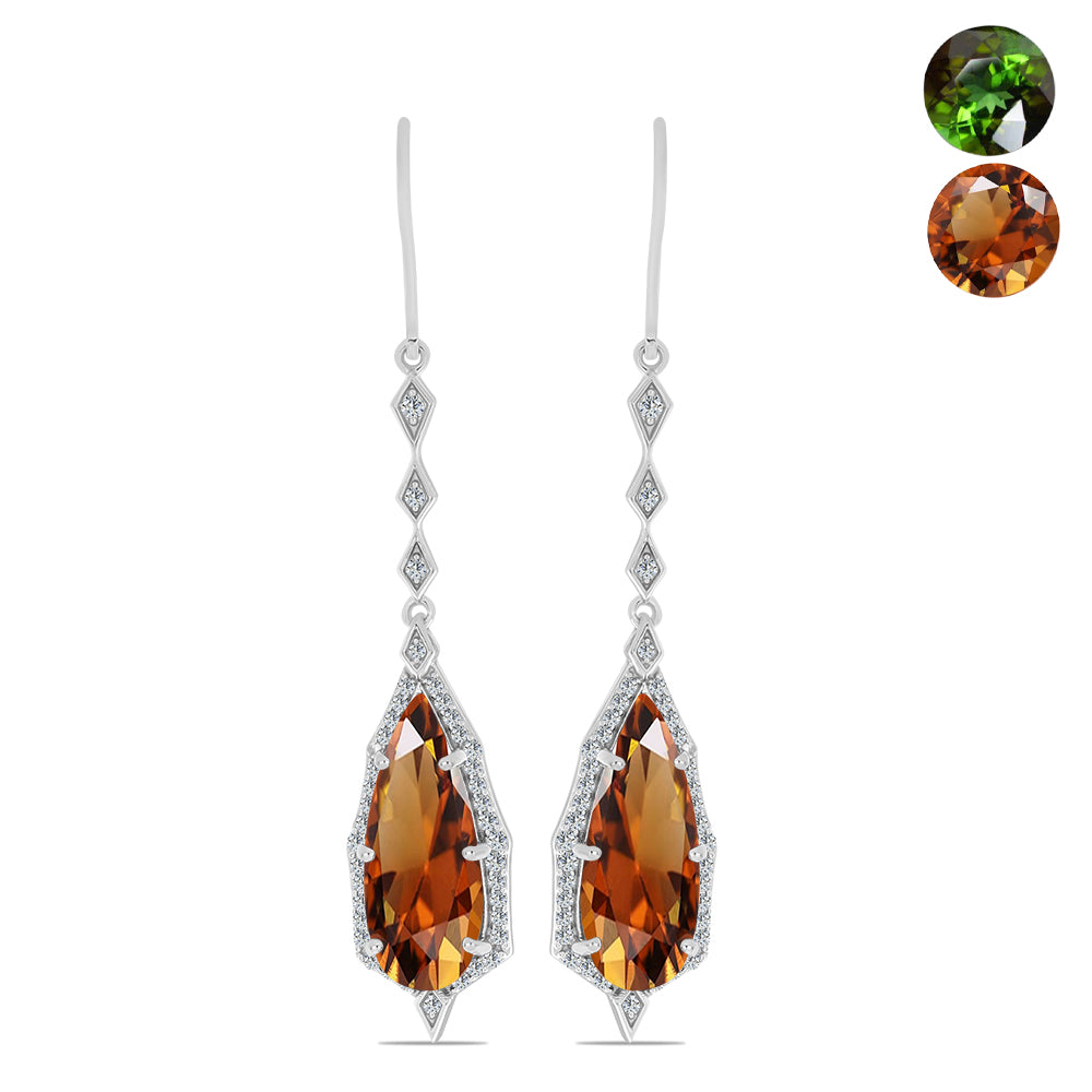 Silberohrringe mit zertifiziertem laborgezüchteten Zultanit aus Anatolien und weißem Topas