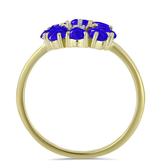 Goldplattierter Silberring mit blauem Achat und weißem Topas