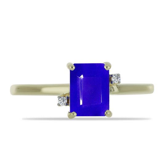 Goldplattierter Silberring mit blauem Achat und weißem Topas