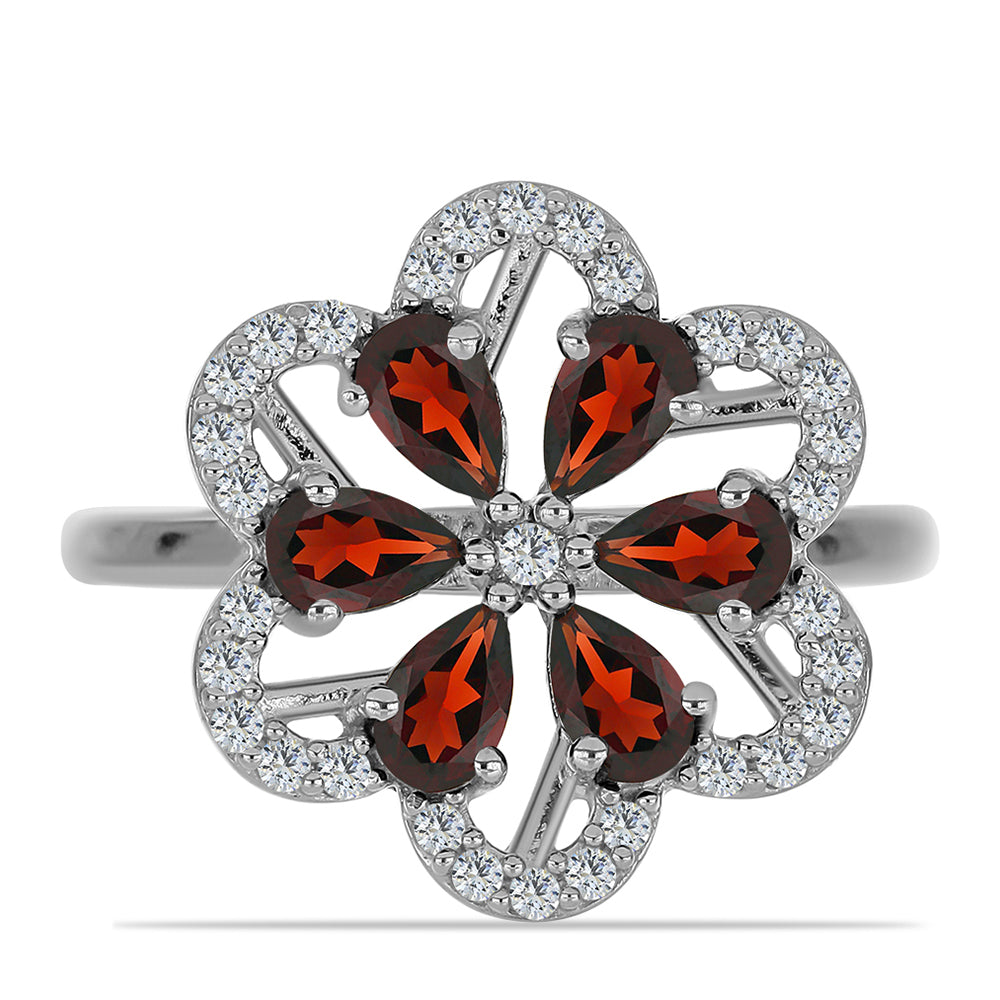 Silberring mit Barton Granat und weißem Topas