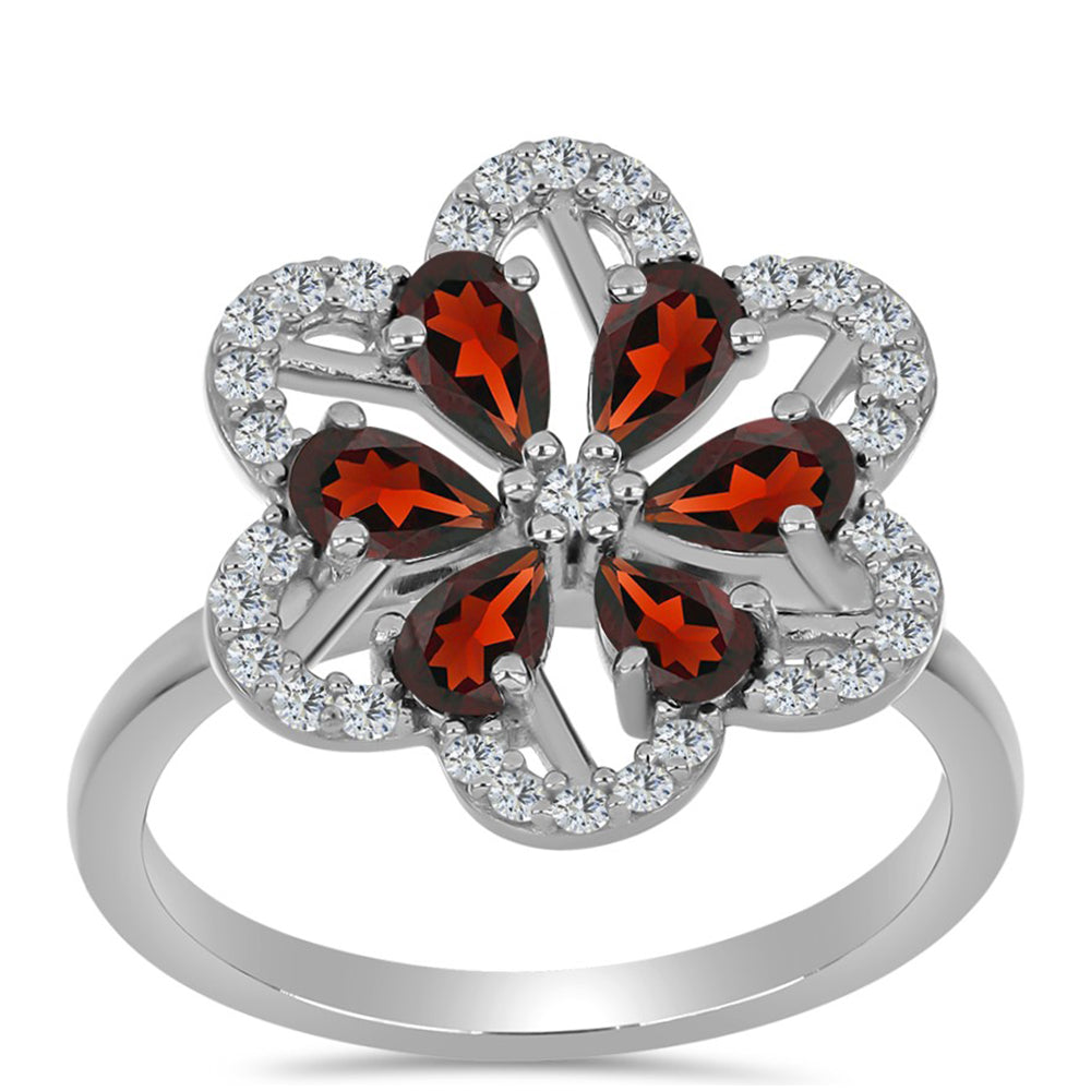 Silberring mit Barton Granat und weißem Topas