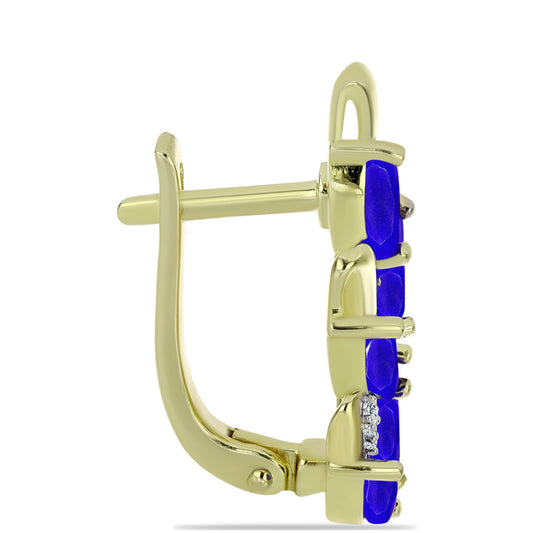 Goldplattierte Silberohrringe mit blauem Achat und weißem Topas