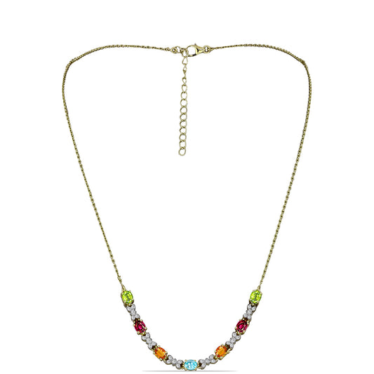 Goldplattierte Silberhalskette mit Chakra Turmalin und weißem Topas