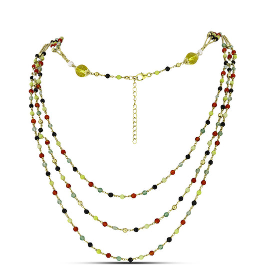 Goldplattierte Silberhalskette mit Karneol und Zitrin aus dem Ural