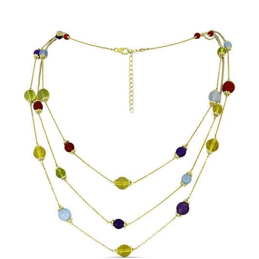 Goldplattierte Silberhalskette mit lila Jade und Zitrin aus dem Ural