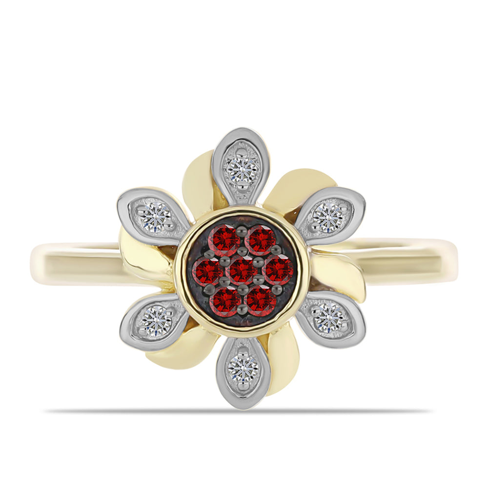 Goldplattierter Silberring mit rotem Diamant und weißem Diamant