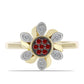 Goldplattierter Silberring mit rotem Diamant und weißem Diamant