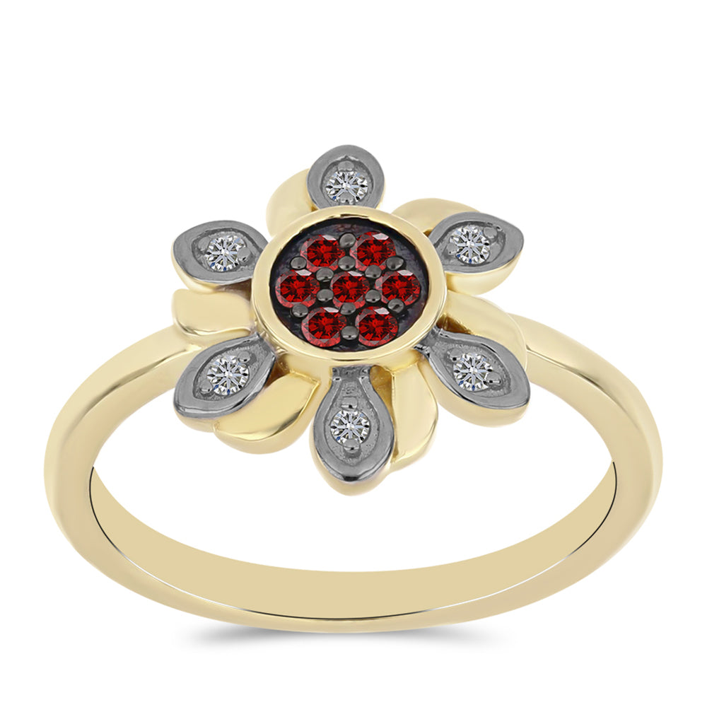 Goldplattierter Silberring mit rotem Diamant und weißem Diamant 3 