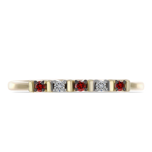 Goldplattierter Silberring mit rotem Diamant und weißem Diamant