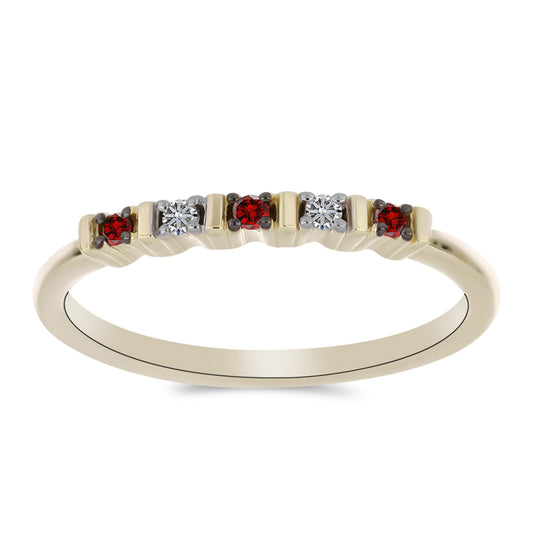 Goldplattierter Silberring mit rotem Diamant und weißem Diamant
