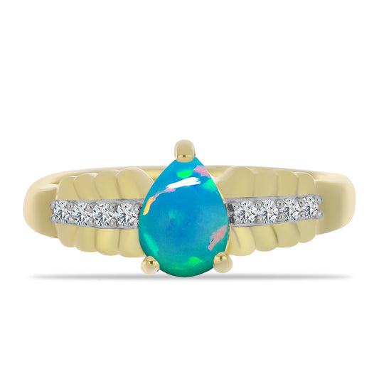 Goldplattierter Silberring mit äthiopischem Paraiba-Blauopal und weißem Topas
