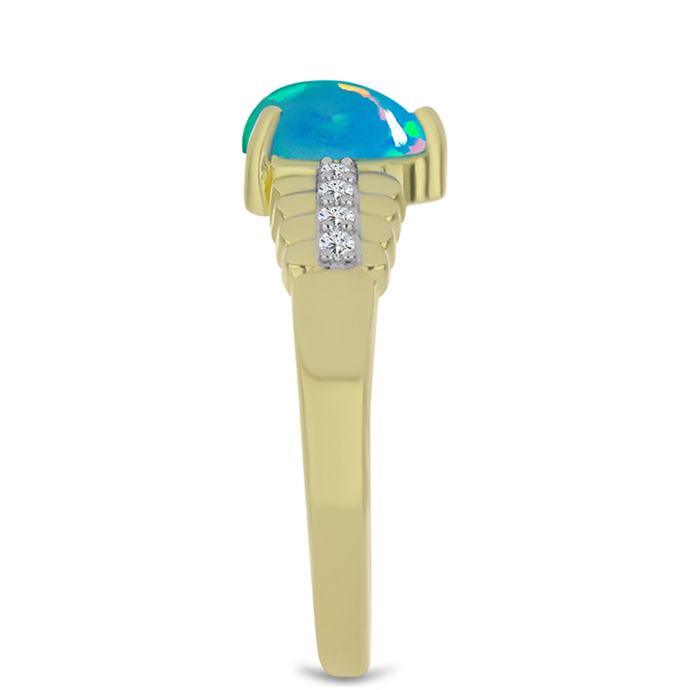 Goldplattierter Silberring mit äthiopischem Paraiba-Blauopal und weißem Topas 4 