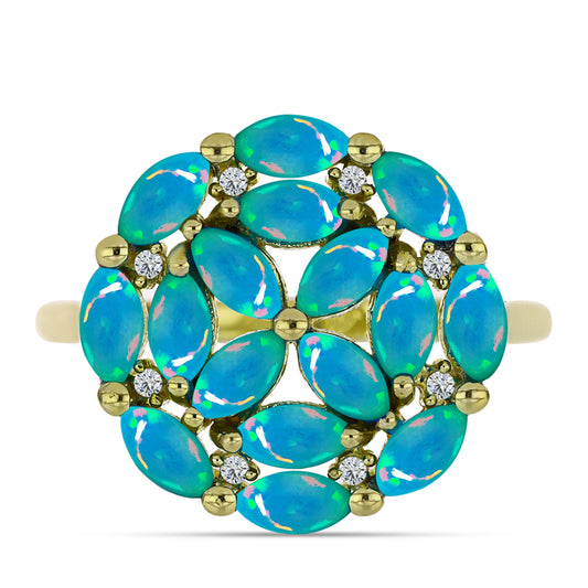 Goldplattierter Silberring mit äthiopischem Paraiba-Blauopal und weißem Topas