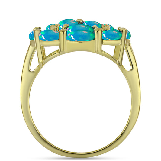 Goldplattierter Silberring mit äthiopischem Paraiba-Blauopal und weißem Topas