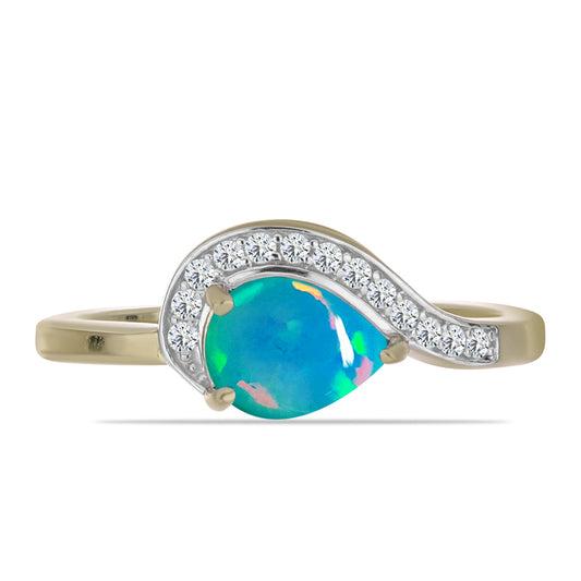 Goldplattierter Silberring mit äthiopischem Paraiba-Blauopal und weißem Topas