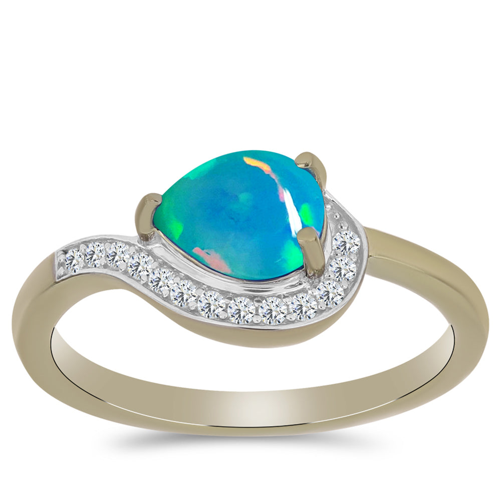 Goldplattierter Silberring mit äthiopischem Paraiba-Blauopal und weißem Topas