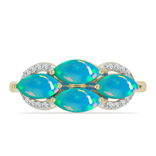 Goldplattierter Silberring mit äthiopischem Paraiba-Blauopal und weißem Topas