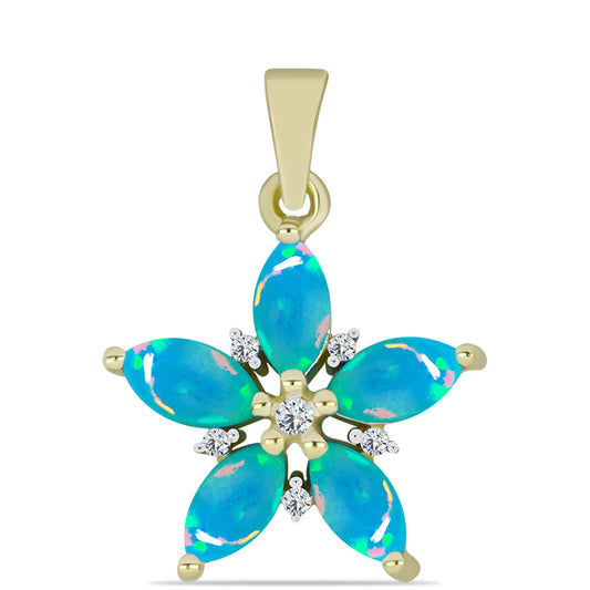 Goldplattierter Silberanhänger mit äthiopischem Paraiba-Blauopal und weißem Topas