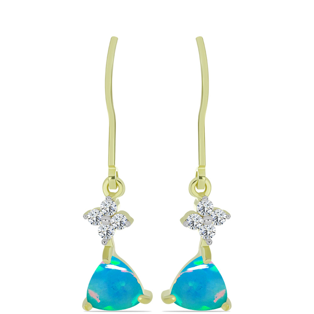 Goldplattierte Silberohrringe mit äthiopischem Paraiba-Blauopal und weißem Topas