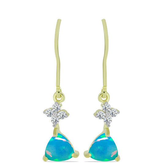 Goldplattierte Silberohrringe mit äthiopischem Paraiba-Blauopal und weißem Topas