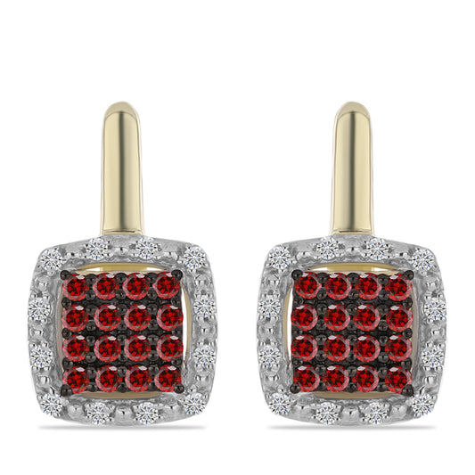 Goldplattierte Silberohrringe mit rotem Diamant und weißem Diamant