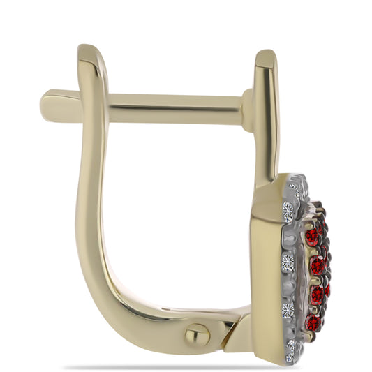 Goldplattierte Silberohrringe mit rotem Diamant und weißem Diamant