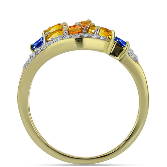Goldplattierter Silberring mit regenbogenfarbenem Rosebery Saphir und weißem Topas