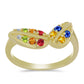 Goldplattierter Silberring mit regenbogenfarbenem Rosebery Saphir und weißem Topas