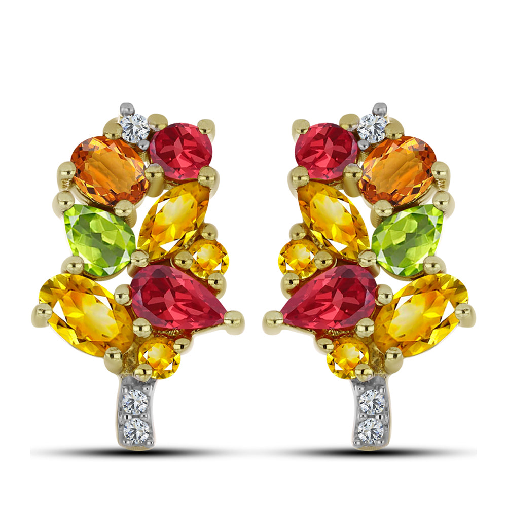 Goldplattierte Silberohrringe mit regenbogenfarbenem Rosebery Saphir und weißem Topas 1 