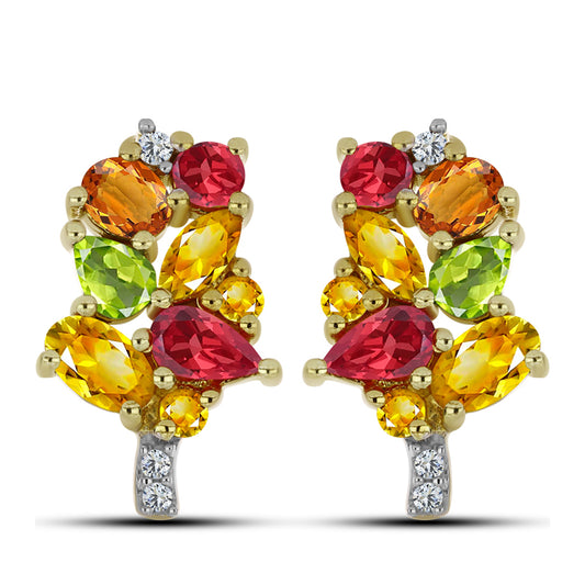 Goldplattierte Silberohrringe mit regenbogenfarbenem Rosebery Saphir und weißem Topas