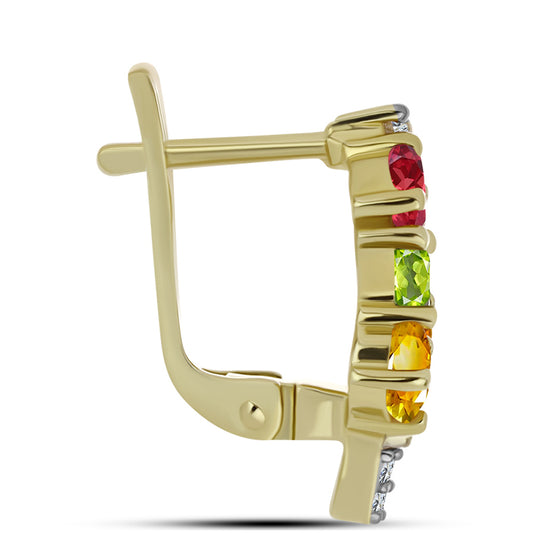 Goldplattierte Silberohrringe mit regenbogenfarbenem Rosebery Saphir und weißem Topas