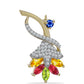 Goldplattierte Silberbrosche mit regenbogenfarbenem Rosebery Saphir und weißem Topas