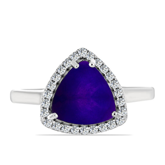 Silberring mit lila Jade und weißem Topas
